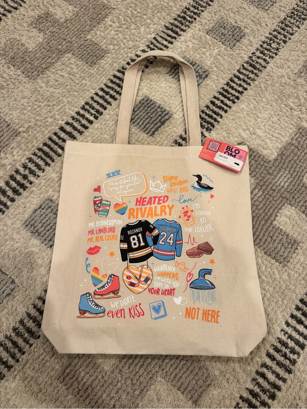 Heated Rivalry Graphic Canvas Tote - Neutral with Multicolor Print